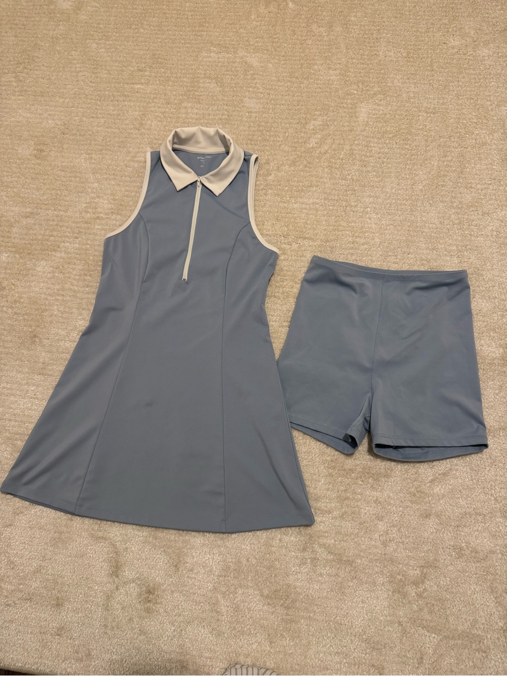 Reformation Sleeveless Polo Tennis Dress with Shorts - Dusty Blue & Cream Collar